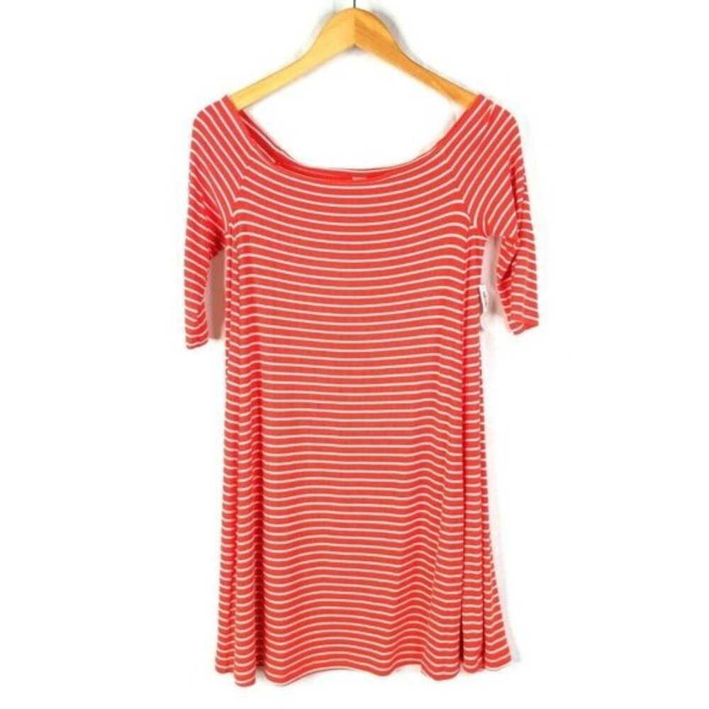 Old Navy Shift Dress Womens S Orange Striped Off Shoulder Beachy Casual Everyday